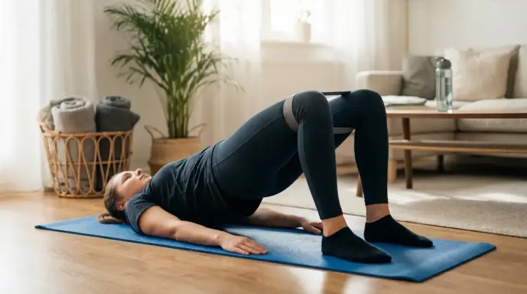 Persona che esegue un esercizio per i glutei su un tappetino a casa